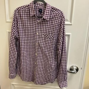 Men’s Gap L Button Down Shirt Purple and White Check - READ
